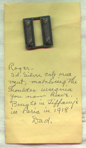 WWI Silver Captain's Rank Insignia purchased at Tiffany's Paris with note