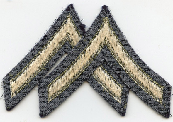 Pair WWII Private First Class Rank Stripes Dense Olive Green Embroidery on Wool