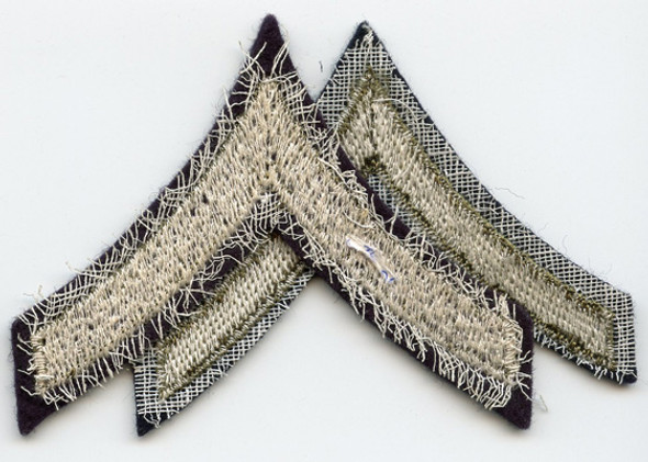 Pair WWII Private First Class Rank Stripes Olive Green Embroidery Mesh Backing