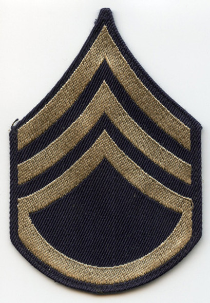 WWII US Army Rank Stripes for Staff Sergeant in Khaki Embroidery on Navy Twill