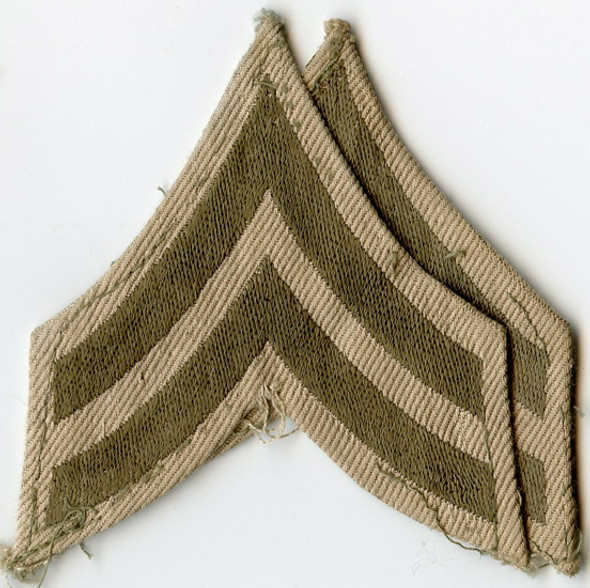 Pair of WWII US Army Corporal Stripes Embroidered on Khaki Twill