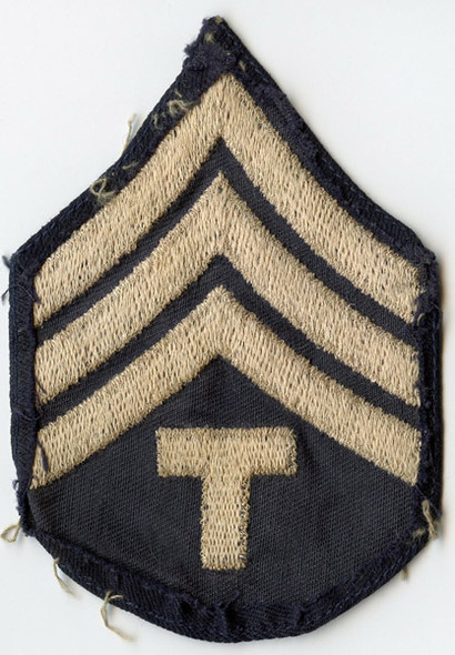 Single WWII US Army Rank Stripes for Technician 4th Grade Removed from Uniform Light Back