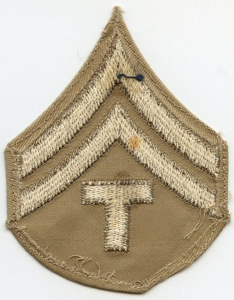 Single Khaki WWII US Army Rank Stripes for Technician 5th Grade Light Backing