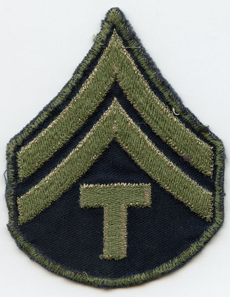 Single WWII US Army Rank Stripes for Technician 5th Grade Olive Drab (OD) Backing