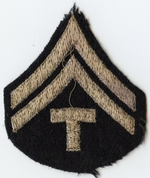 Single WWII US Army Rank Stripes for Technician 5th Grade Olive Drab Embroidered on Wool