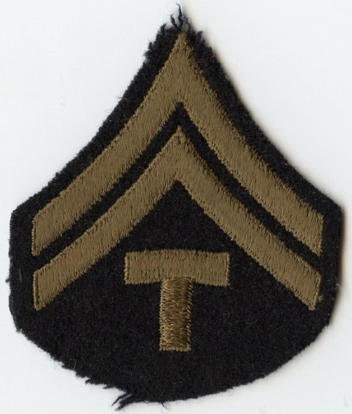 Single WWII US Army Rank Stripes for Technician 5th Grade Embroidered Wool Mesh Backing