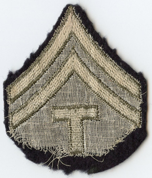 Single WWII US Army Rank Stripes for Technician 5th Grade Embroidered Wool Mesh Backing