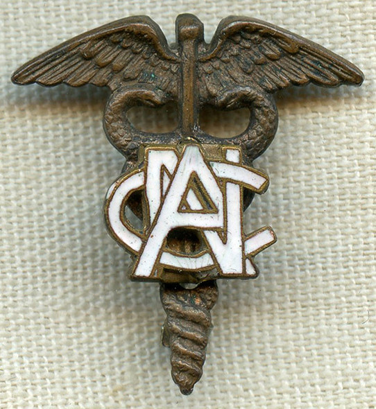 Scarce WWI US Army Nurse Corps Officer Collar Insignia with White Enamel Cypher