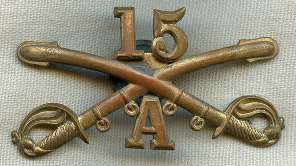 Nice Philippine Insurrection Period US Army 15th Cavalry, Troop A Enlisted Man Hat Badge