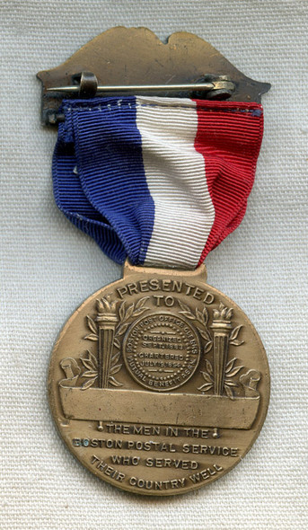 Rare WWI Service Medal Presented by the Boston, Massachusetts Postal Service in Nice Conditi