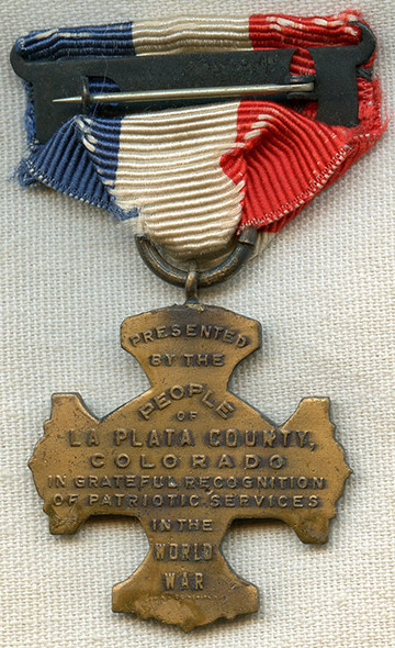 Rare WWI Service Medal from La Plata County, Colorado by Whitehead & Hoag