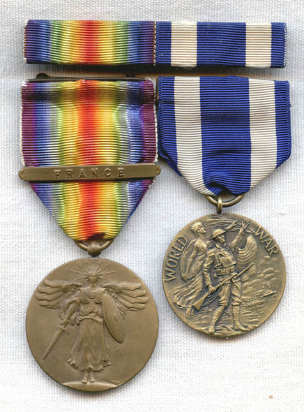 Nice Minty Pair of WWI Service Medals (US & NY) with Matching Ribbon Bar