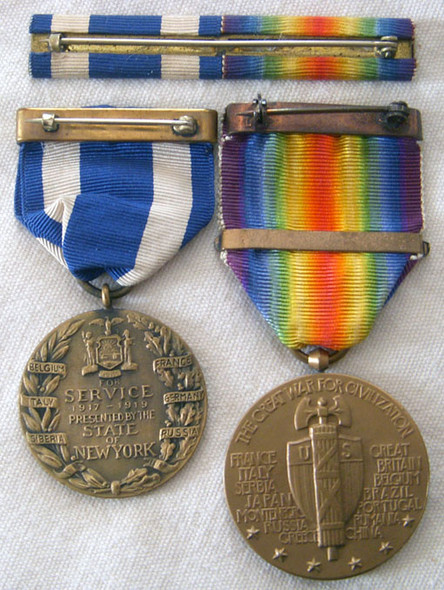 Nice Minty Pair of WWI Service Medals (US & NY) with Matching Ribbon Bar