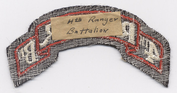 WWII Issue US Army 4th Ranger Battalion Shoulder Scroll with Period Label