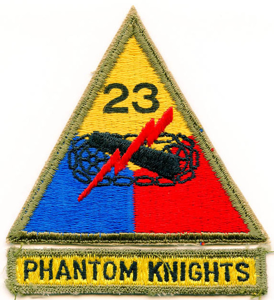 Rare 1950s US Army 23rd Armored Printed Number Patch & PHANTOM KNIGHTS Rocker