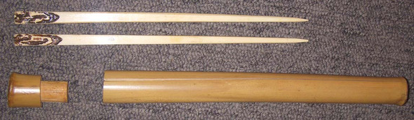 Signed Carved Bone Chopsticks in Case US GI WWII Bring-Back