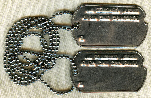Nice Pair WWII US Army Dog Tags T-Dated 42 - 43 on Original Beaded Chain
