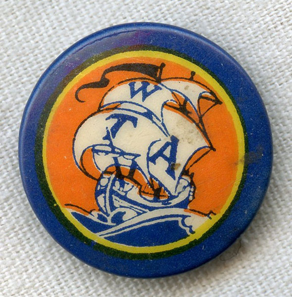 BEING RESEARCHED - Unidentified "WTA" Ship Celluloid Pin -NOT FOR SALE UNTIL IDENTIFIED