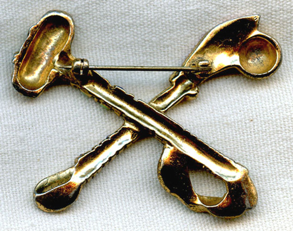 BEING RESEARCHED 1940s Costume Jewelry Tomahawk & War Club Brooch NOT FOR SALE UNTIL IDENTIFIED