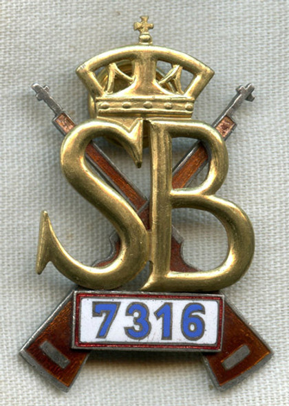 BEING RESEARCHED - Circa 1930s #'ed Military Badge "SB 7316" Dutch? - NOT FOR SALE TIL IDed