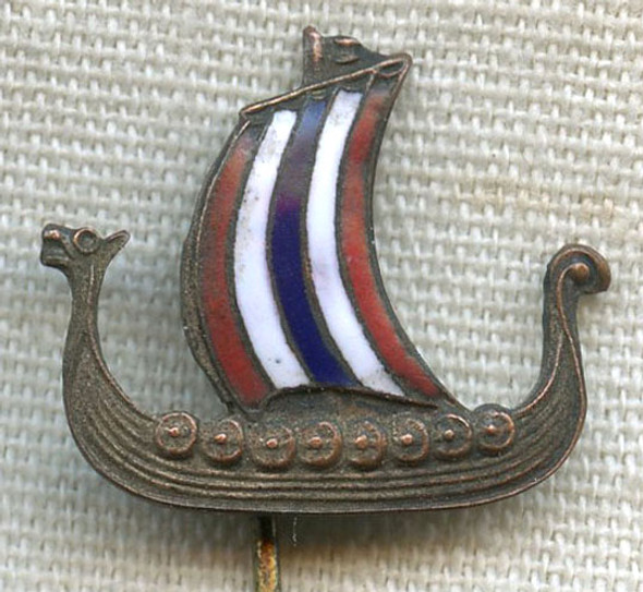 BEING RESEARCHED - 1930s Enameled Viking Ship Stick Pin German? Naval? - NOT FOR SALE TIL IDed
