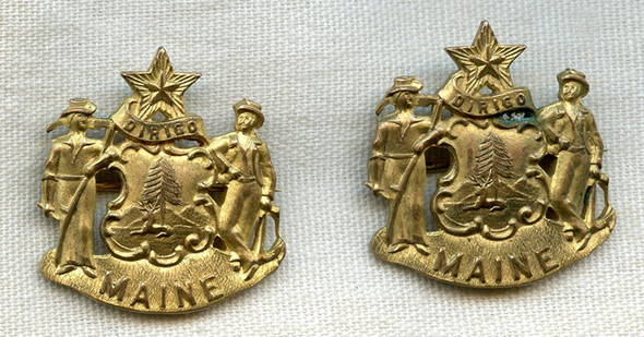 BEING RESEARCHED Early Maine State Police? National Guard? Hat, Collar Badges NOT FOR SALE til IDed