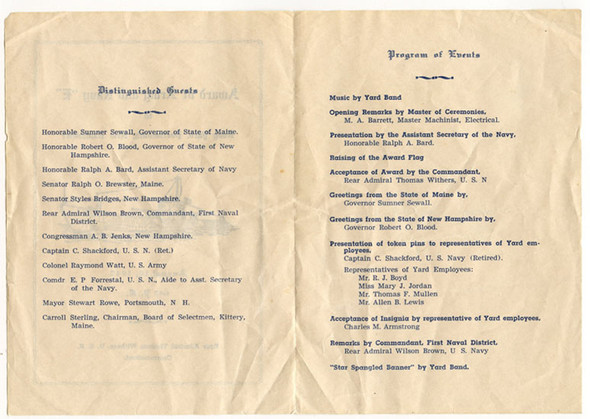 WWII US Navy "E" for Efficiency Award Ceremony Program for 1st Portsmouth Ship Yard (PNSY) Award
