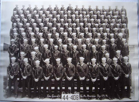 WWII USN Photo of US Naval Training Center S.D. Class #44-408 with List of Names