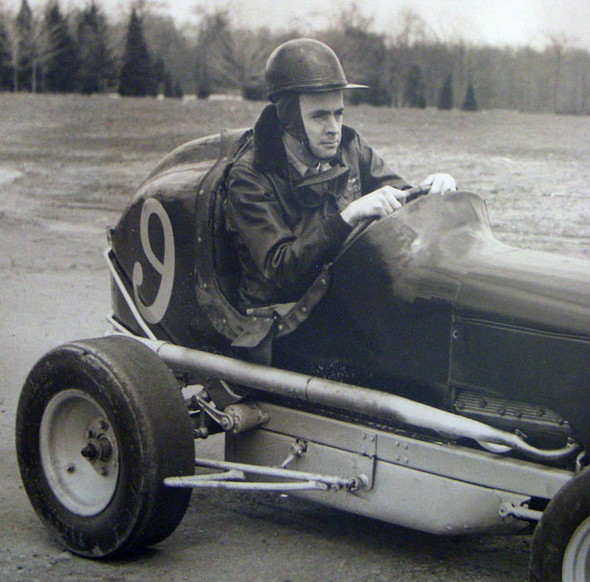 Great Early 1950s Large Format Photo of WWII Vet USN Pilot Orville Dennison in Midget Racer