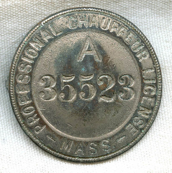 Circa 1910 Massachusetts Professional Chauffeur License Badge