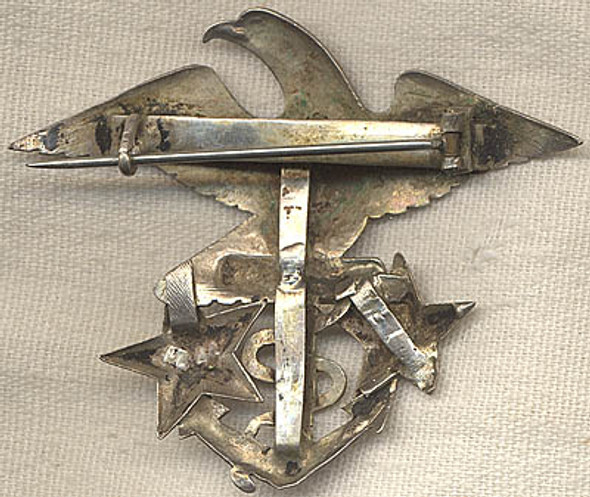 Fabulous 1840's - 1850's US Navy Officer Hat Badge Hand Engraved in Silver