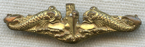 Rare Miniature 1930s USN Officer Submarine Dolphins in Bronze by Bailey Banks & Biddlle