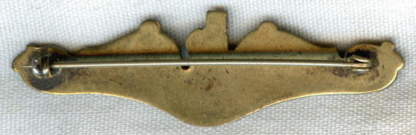 Salty 1930s USN Officer Sub Dolphins in Heavy, Solid Gold-Plated Brass "Been There" Look