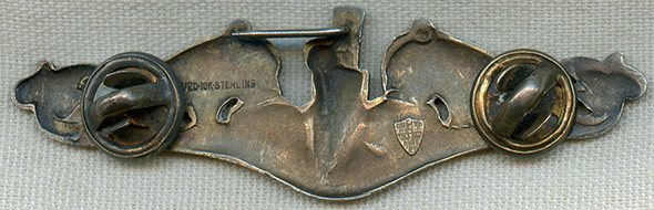 Beautiful WWII USN Officer Submarine Dolphin by Meyer. Scarce Clutch-Back Model