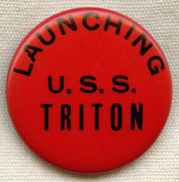 WWII Lost Boat USS Triton SS-201 Celluloid Launch Button / Badge