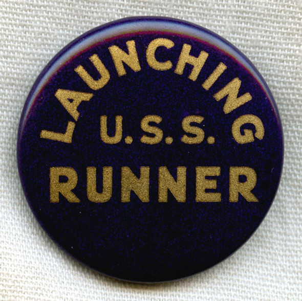 WWII Lost Boat USS Runner SS-275 Celluloid Launch Button / Badge