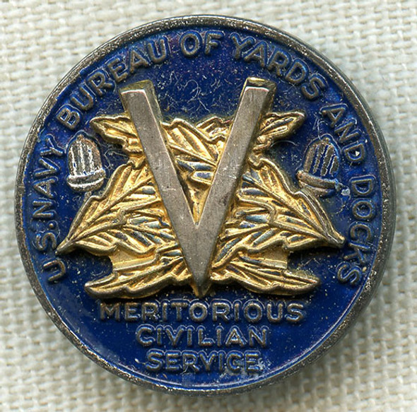 Scarce WWII USN Bureau of Yards & Docks Meritorious Civilian Service Victory Pin