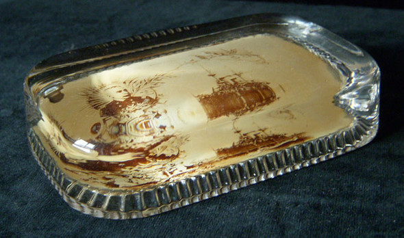 Spanish-American War Dewey and USS Olympia Glass Paperweight