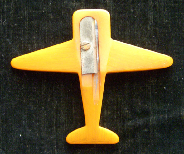 Wonderful Vintage 1930s Orange Catalin Plastic US Navy Pencil Sharpener Shaped Like an Airplane