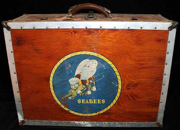 Great WWII US Navy Seabees Sailor's Trunk with Decorated Inside - Pin-ups, Photos, Decal