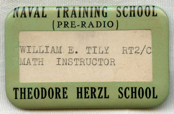 WWII USN Naval Training School (Pre-Radio) Instructor Badge for Theodore Herzl School, Chicago