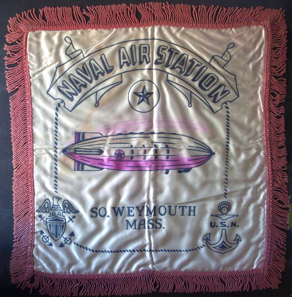 WWII Patriotic Souvenir Pillowcase from South Weymouth NAS (SOWEY) with USN Blimp