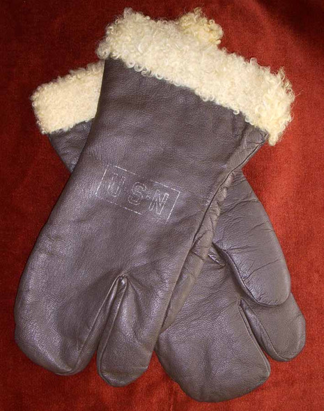 WWII USN Air Gunner Fleece-Lined Goatskin Mittens with Trigger Finger