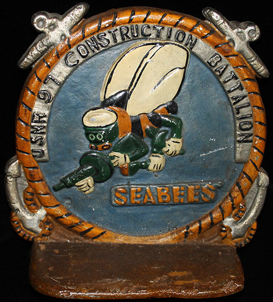 Rare & Beautiful WWII USN 97th Seabees Plaque or Bookend in Heavy Cast Aluminum