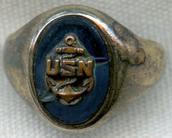 Salty Korean War USN CPO Ring KARAT CLAD by Crest Craft