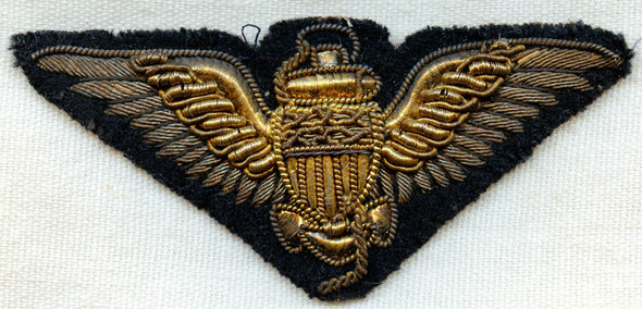 Beautiful Early 1930s Deco-Style USN Pilot Wing in Bullion