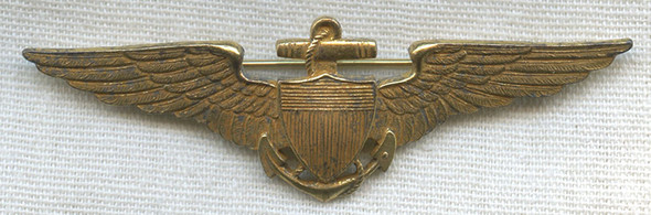 Nicely Hallmarked 1920s US Navy Pilot Wing by Robbins in Gilt Sterling
