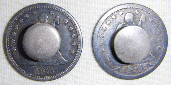 Pair of 1870s-1880s Love Token "O" Cuff Links Made from Old "Seated Liberty" Quarters