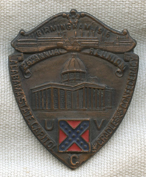Rare 1916 United Confederate Veterans (UCV) 26th Annual Reunion Badge from Birmingham, Alabama