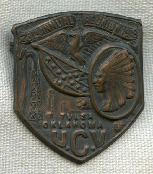 Rare 1918 UCV (United Confederate Veterans) 28th Annual Reunion Badge from Tulsa, Oklahoma